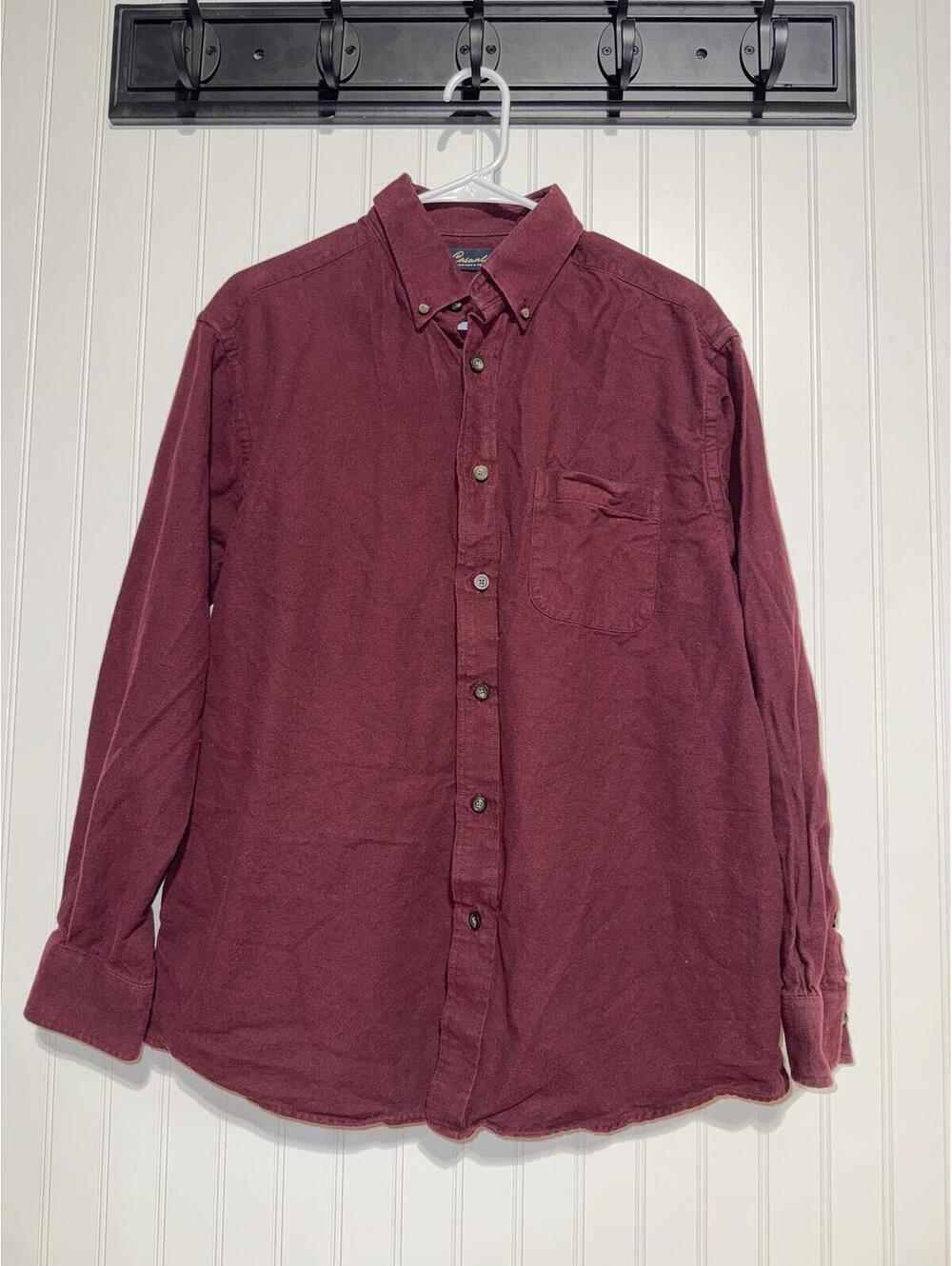 Roundtree & Yorke Casuals Burgundy Flannel Button Down Shirt Men Size L